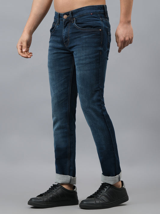Denim Jeans for Men l Breathable & Soft with Color Fastness Ultra Narrow Fit Cotton Fabric Solid Pattern Button Closure