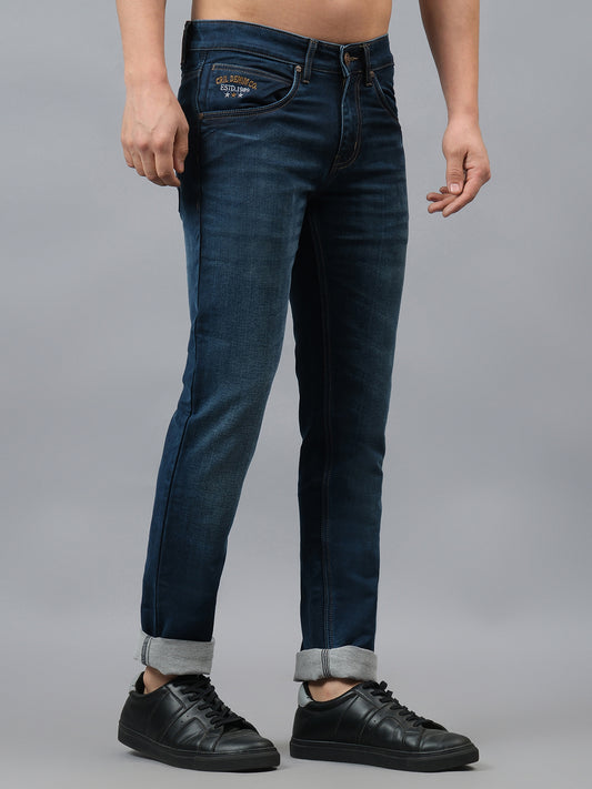 Denim Jeans for Men l Breathable & Soft with Color Fastness Ultra Narrow Fit Cotton Fabric Solid Pattern Button Closure