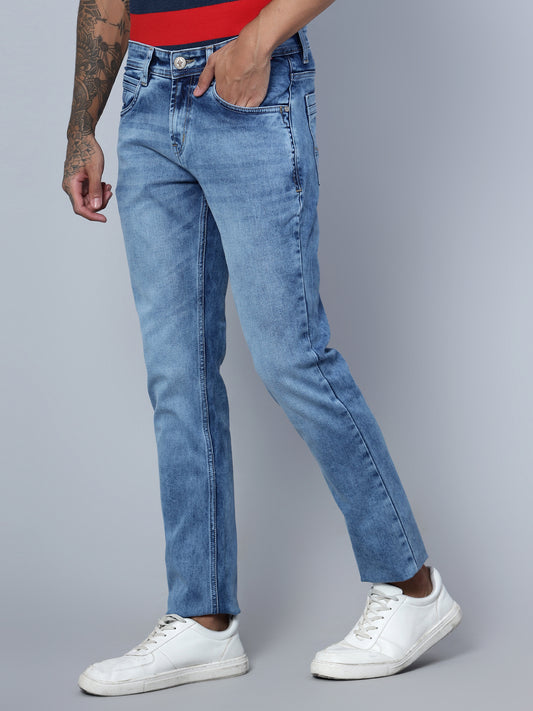 Denim Jeans for Men l Breathable & Soft with Color Fastness Ultra Narrow Fit Cotton Fabric Solid Pattern Button Closure