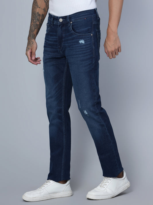 Denim Jeans for Men l Breathable & Soft with Color Fastness Ultra Narrow Fit Cotton Fabric Solid Pattern Button Closure