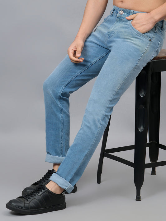 Denim Jeans for Men l Breathable & Soft with Color Fastness Ultra Narrow Fit Cotton Fabric Solid Pattern Button Closure