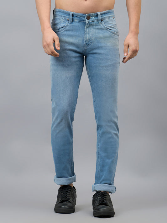 Denim Jeans for Men l Breathable & Soft with Color Fastness Ultra Narrow Fit Cotton Fabric Solid Pattern Button Closure