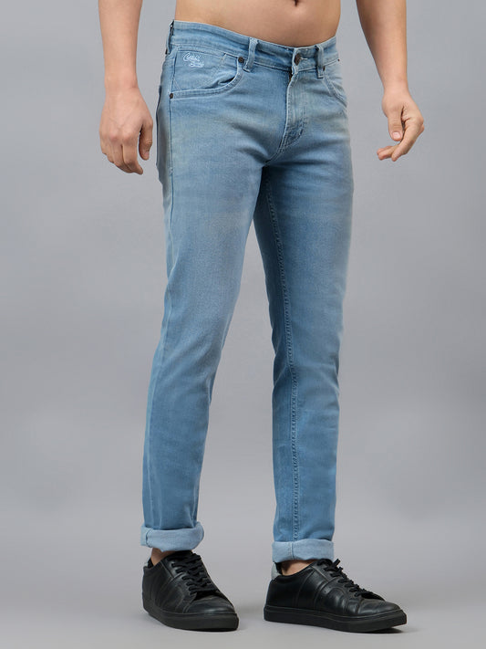 Denim Jeans for Men l Breathable & Soft with Color Fastness Ultra Narrow Fit Cotton Fabric Solid Pattern Button Closure