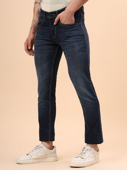 Denim Jeans for Men l Breathable & Soft with Color Fastness Ultra Narrow Fit Cotton Fabric Solid Pattern Button Closure