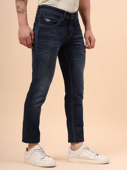 Denim Jeans for Men l Breathable & Soft with Color Fastness Ultra Narrow Fit Cotton Fabric Solid Pattern Button Closure