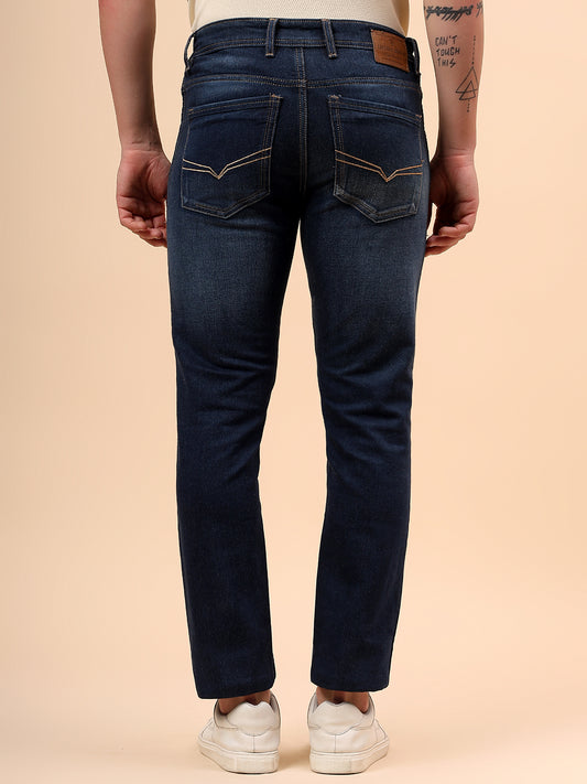 Denim Jeans for Men l Breathable & Soft with Color Fastness Ultra Narrow Fit Cotton Fabric Solid Pattern Button Closure