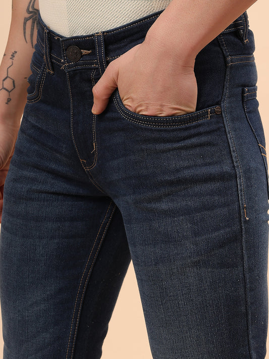 Denim Jeans for Men l Breathable & Soft with Color Fastness Ultra Narrow Fit Cotton Fabric Solid Pattern Button Closure