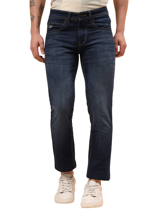 Denim Jeans for Men l Breathable & Soft with Color Fastness Ultra Narrow Fit Cotton Fabric Solid Pattern Button Closure