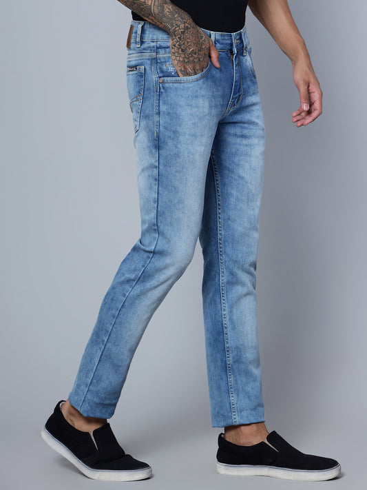 Denim Jeans for Men l Breathable & Soft with Color Fastness Ultra Narrow Fit Cotton Fabric Solid Pattern Button Closure