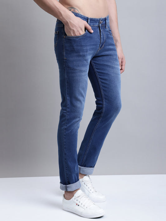 Cantabil Men Medium Carbon Blue Clean Look Casual Jeans (7156347633803)