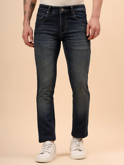 Denim Jeans for Men l Breathable & Soft with Color Fastness Ultra Narrow Fit Cotton Fabric Solid Pattern Button Closure