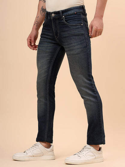 Denim Jeans for Men l Breathable & Soft with Color Fastness Ultra Narrow Fit Cotton Fabric Solid Pattern Button Closure
