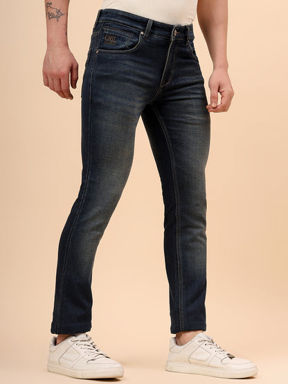 Denim Jeans for Men l Breathable & Soft with Color Fastness Ultra Narrow Fit Cotton Fabric Solid Pattern Button Closure