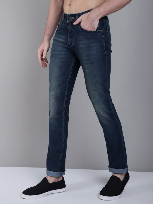 Cantabil Blue Solid Cotton Denim Flat Front Mid Rise Full Length Regular Fit Casual Jeans For Men (7162852180107)