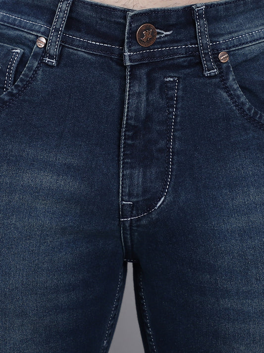 Cantabil Blue Solid Cotton Denim Flat Front Mid Rise Full Length Regular Fit Casual Jeans For Men (7162852180107)