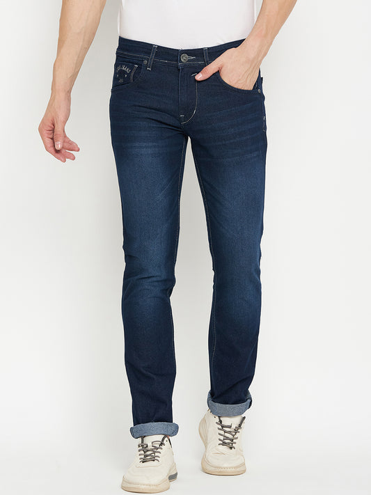 Denim Jeans for Men l Breathable & Soft with Color Fastness Ultra Narrow Fit Cotton Fabric Solid Pattern Button Closure