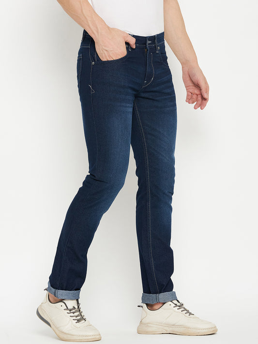 Denim Jeans for Men l Breathable & Soft with Color Fastness Ultra Narrow Fit Cotton Fabric Solid Pattern Button Closure