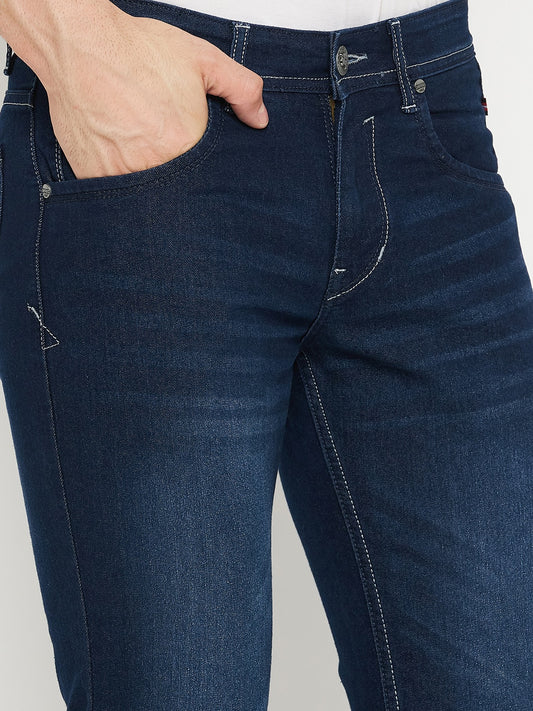 Denim Jeans for Men l Breathable & Soft with Color Fastness Ultra Narrow Fit Cotton Fabric Solid Pattern Button Closure