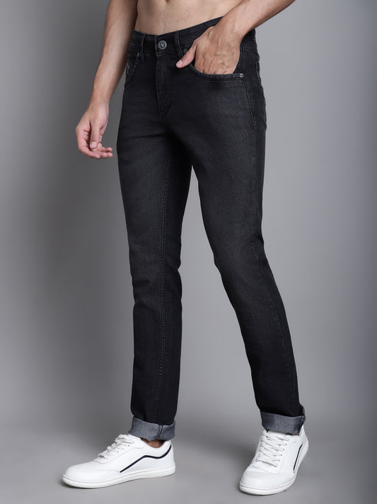 Cantabil Black Solid Cotton Polyester Denim Flat Front Mid Rise Full Length Regular Fit Casual Jeans For Men (7165622222987)
