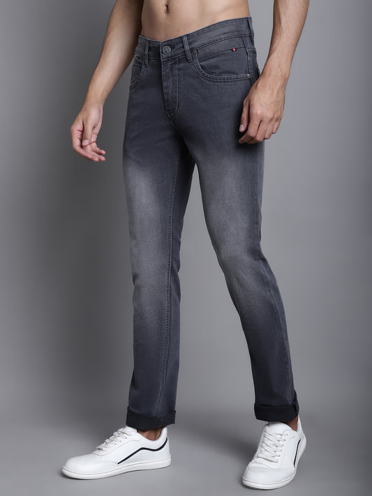 Cantabil Grey Solid Cotton Polyester Denim Flat Front Mid Rise Full Length Regular Fit Casual Jeans For Men (7165638443147)