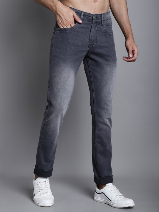 Cantabil Grey Solid Cotton Polyester Denim Flat Front Mid Rise Full Length Regular Fit Casual Jeans For Men (7165638443147)