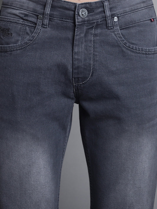 Cantabil Grey Solid Cotton Polyester Denim Flat Front Mid Rise Full Length Regular Fit Casual Jeans For Men (7165638443147)