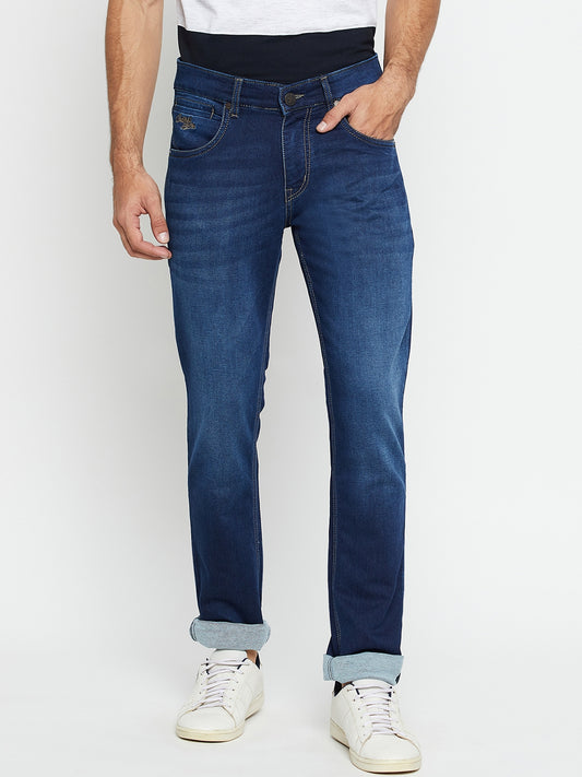 Denim Jeans for Men l Breathable & Soft with Color Fastness Ultra Narrow Fit Cotton Fabric Solid Pattern Button Closure