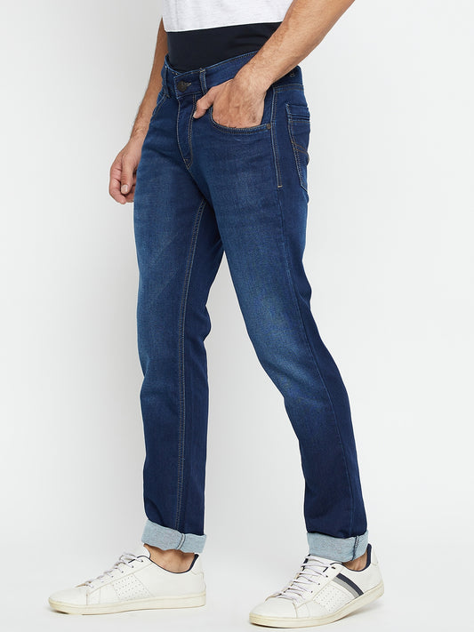 Denim Jeans for Men l Breathable & Soft with Color Fastness Ultra Narrow Fit Cotton Fabric Solid Pattern Button Closure