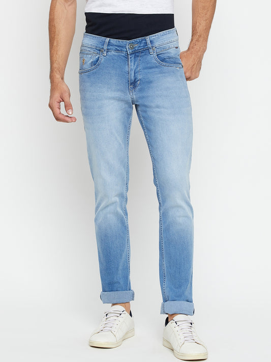 Denim Jeans for Men l Breathable & Soft with Color Fastness Ultra Narrow Fit Cotton Fabric Solid Pattern Button Closure