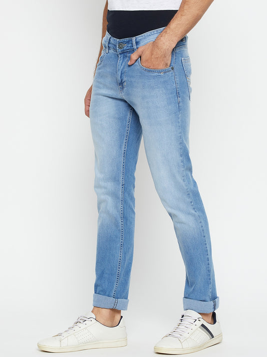Denim Jeans for Men l Breathable & Soft with Color Fastness Ultra Narrow Fit Cotton Fabric Solid Pattern Button Closure