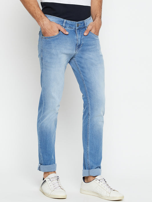 Denim Jeans for Men l Breathable & Soft with Color Fastness Ultra Narrow Fit Cotton Fabric Solid Pattern Button Closure