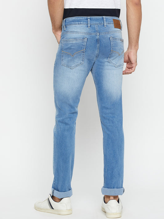Denim Jeans for Men l Breathable & Soft with Color Fastness Ultra Narrow Fit Cotton Fabric Solid Pattern Button Closure