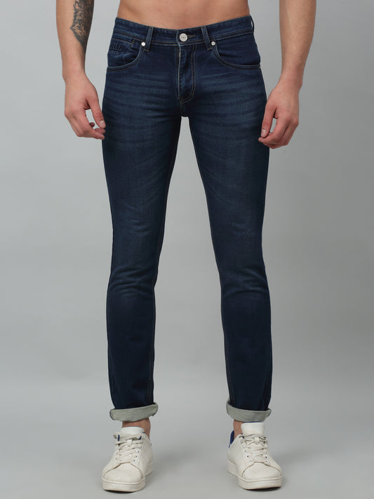 Denim Jeans for Men l Breathable & Soft with Color Fastness Ultra Narrow Fit Cotton Fabric Solid Pattern Button Closure