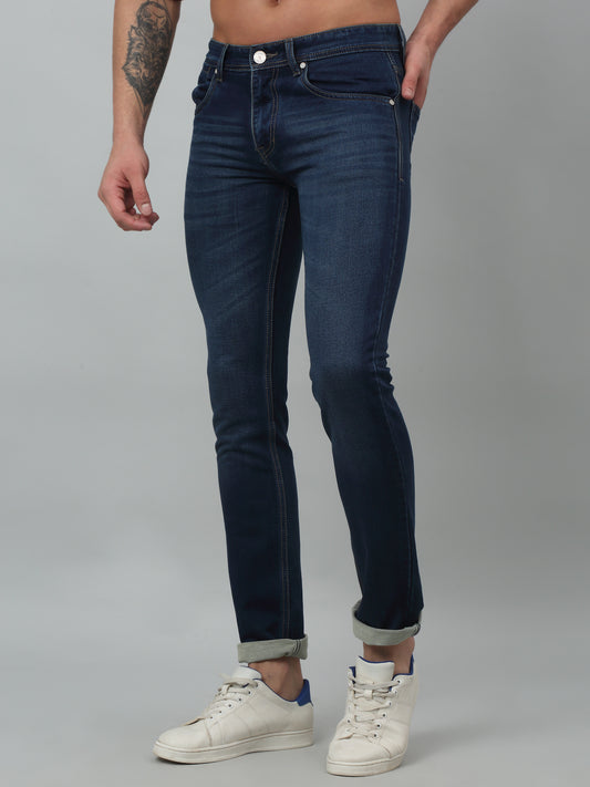 Denim Jeans for Men l Breathable & Soft with Color Fastness Ultra Narrow Fit Cotton Fabric Solid Pattern Button Closure