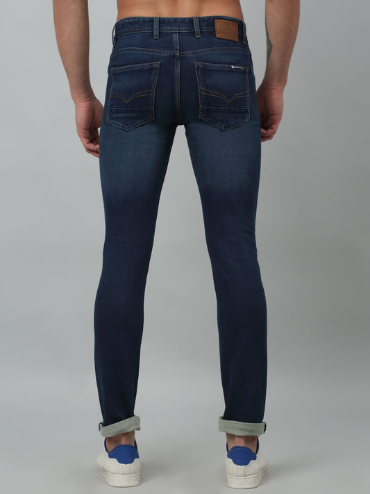 Denim Jeans for Men l Breathable & Soft with Color Fastness Ultra Narrow Fit Cotton Fabric Solid Pattern Button Closure