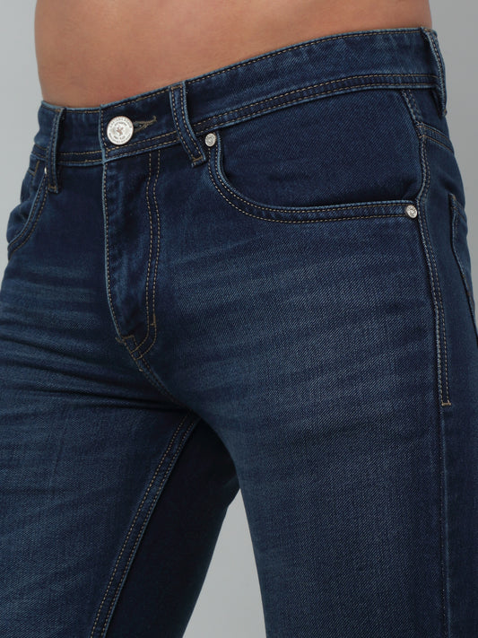 Denim Jeans for Men l Breathable & Soft with Color Fastness Ultra Narrow Fit Cotton Fabric Solid Pattern Button Closure