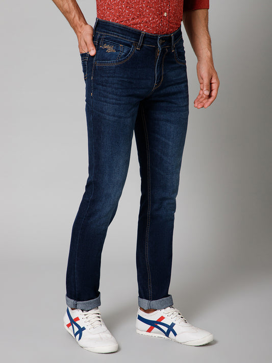 Denim Jeans for Men l Breathable & Soft with Color Fastness Ultra Narrow Fit Cotton Fabric Solid Pattern Button Closure