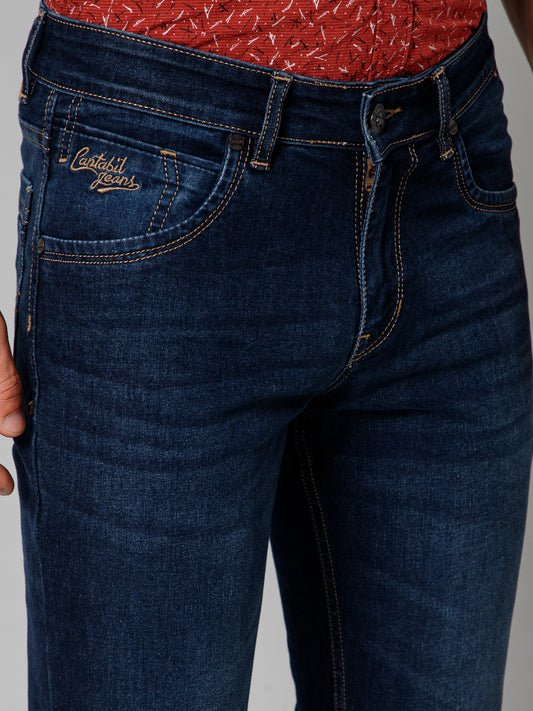 Denim Jeans for Men l Breathable & Soft with Color Fastness Ultra Narrow Fit Cotton Fabric Solid Pattern Button Closure