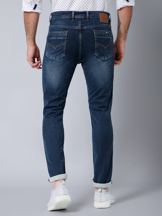 Denim Jeans for Men l Breathable & Soft with Color Fastness Ultra Narrow Fit Cotton Fabric Solid Pattern Button Closure