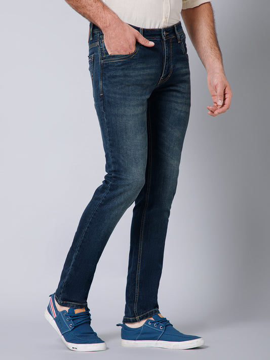 Denim Jeans for Men l Breathable & Soft with Color Fastness Ultra Narrow Fit Cotton Fabric Solid Pattern Button Closure