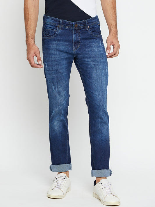 Denim Jeans for Men l Breathable & Soft with Color Fastness Ultra Narrow Fit Cotton Fabric Solid Pattern Button Closure