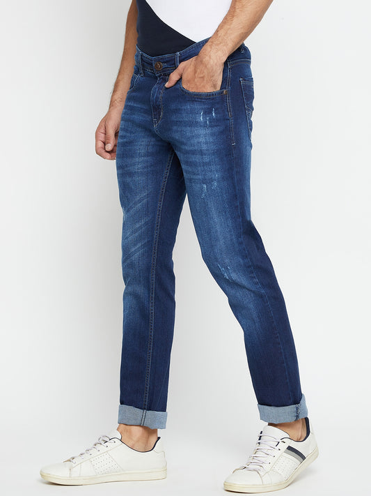 Denim Jeans for Men l Breathable & Soft with Color Fastness Ultra Narrow Fit Cotton Fabric Solid Pattern Button Closure