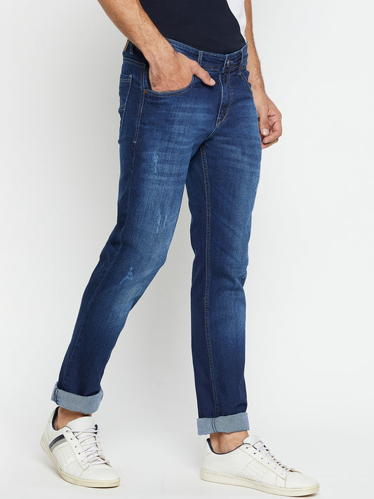 Denim Jeans for Men l Breathable & Soft with Color Fastness Ultra Narrow Fit Cotton Fabric Solid Pattern Button Closure