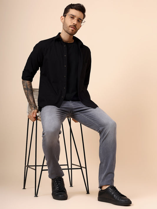 Denim Jeans for Men l Breathable & Soft with Color Fastness Ultra Narrow Fit Cotton Fabric Solid Pattern Button Closure