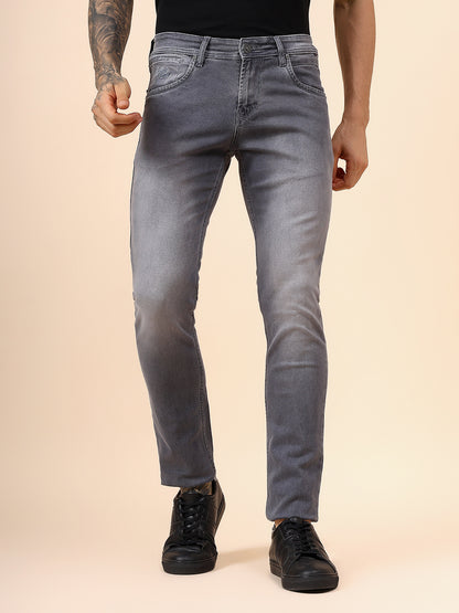 Denim Jeans for Men l Breathable & Soft with Color Fastness Ultra Narrow Fit Cotton Fabric Solid Pattern Button Closure