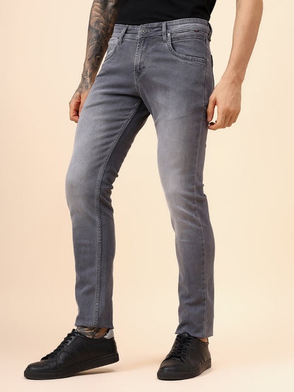 Denim Jeans for Men l Breathable & Soft with Color Fastness Ultra Narrow Fit Cotton Fabric Solid Pattern Button Closure