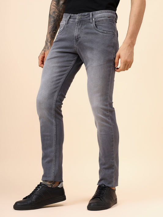 Denim Jeans for Men l Breathable & Soft with Color Fastness Ultra Narrow Fit Cotton Fabric Solid Pattern Button Closure