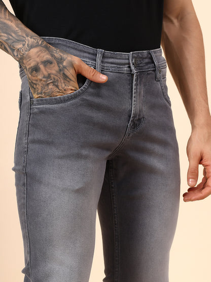 Denim Jeans for Men l Breathable & Soft with Color Fastness Ultra Narrow Fit Cotton Fabric Solid Pattern Button Closure