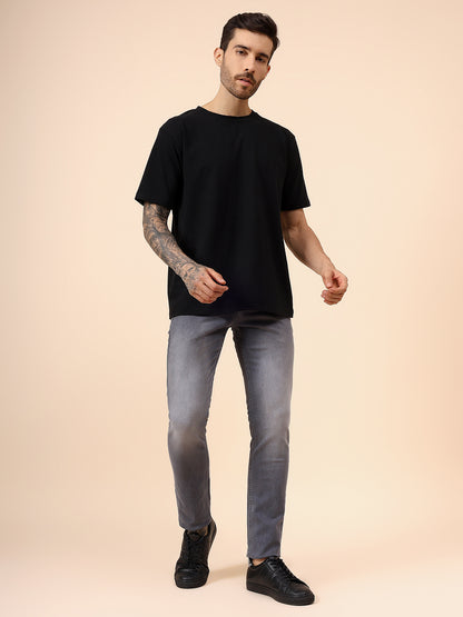 Denim Jeans for Men l Breathable & Soft with Color Fastness Ultra Narrow Fit Cotton Fabric Solid Pattern Button Closure