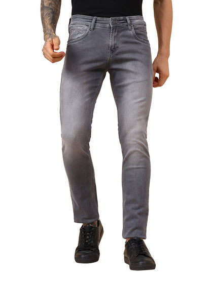 Denim Jeans for Men l Breathable & Soft with Color Fastness Ultra Narrow Fit Cotton Fabric Solid Pattern Button Closure